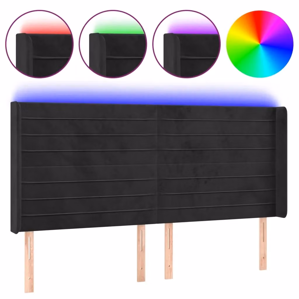 Testiera con LED e porte USB vidaXL in velluto nero, L: 203 cm, P: 16 cm, H: 118-128 cm – 2