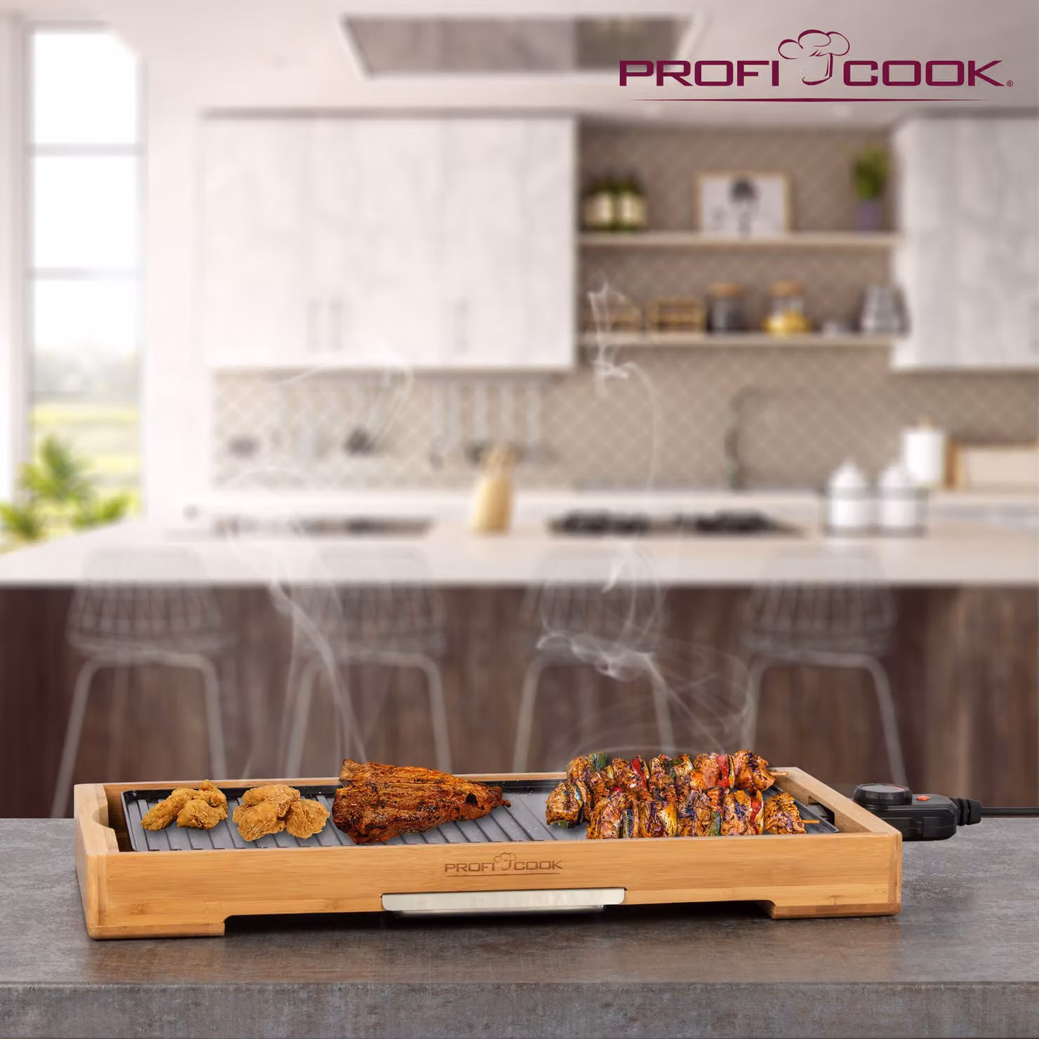 Griglia teppanyaki ProfiCook PC-TYG 1143 con telaio in bambù ecologico Telaio in bambù