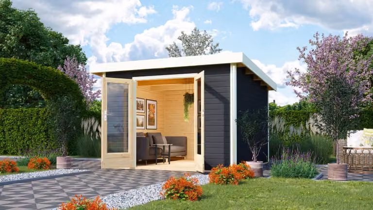 Casetta da giardino in legno Karibu "Radeburg 1" grigio terra 4 x 3 m (L x P) senza tetto apribile