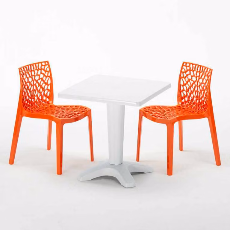 Tavolo quadrato bianco e 2 sedie in polipropilene colorato per interni Grand Soleil Gruvyer Patio - Arancione