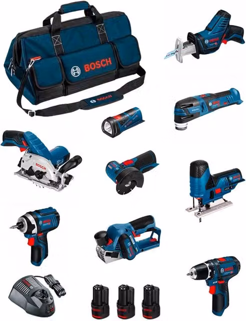 Kit utensili Bosch BMKB9-28DD3 blu con 3 batterie da 2,0 Ah