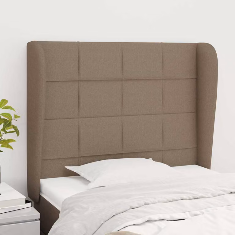 Testiera ad orecchio vidaXL in tessuto tortora con struttura in legno L: 93 cm, P: 23 cm, H: 118-128 cm