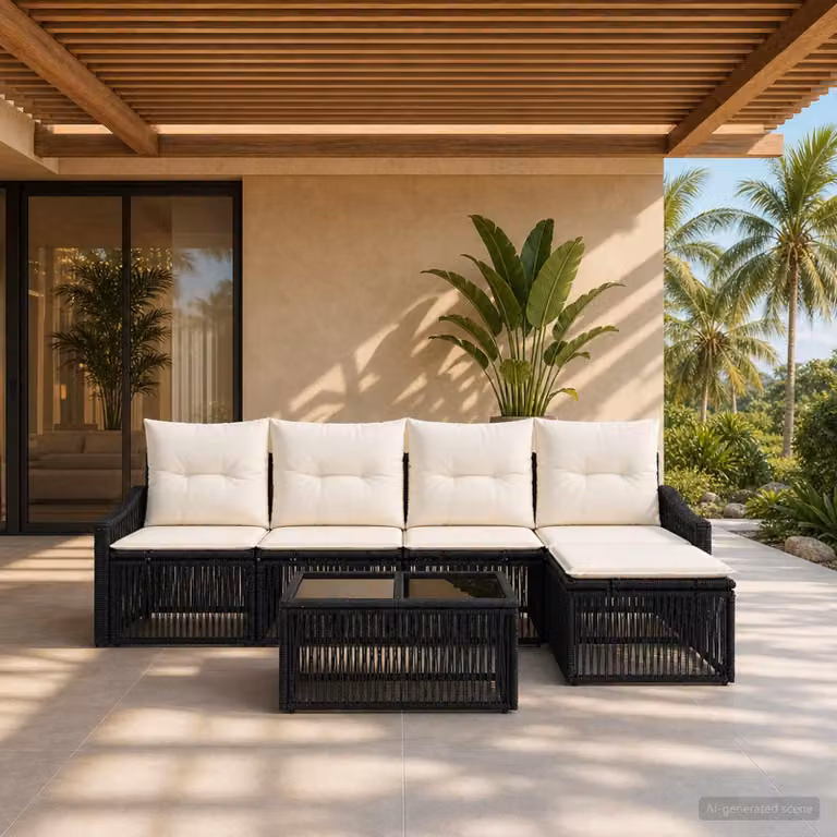 Maison Exclusive - Set da giardino composto da 6 pezzi, divano in rattan sintetico nero