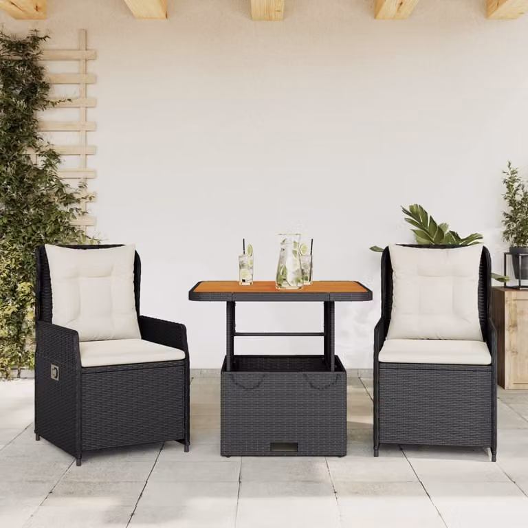 Maison Exclusive - Set da Bistrò 3 pz con Cuscini Nero in Polyrattan
