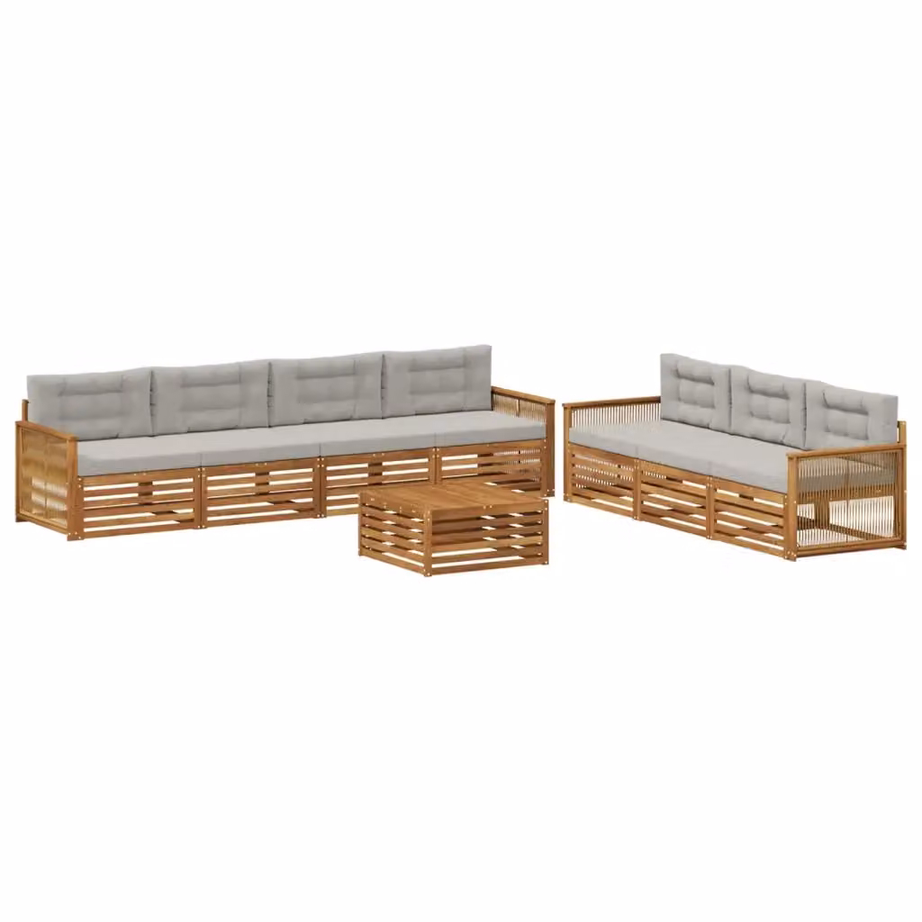 Set di mobili da esterno vidaXL composto da 8 pezzi in legno di acacia con divani, cuscini e tavolino da giardino, colori beige e grigio – 2