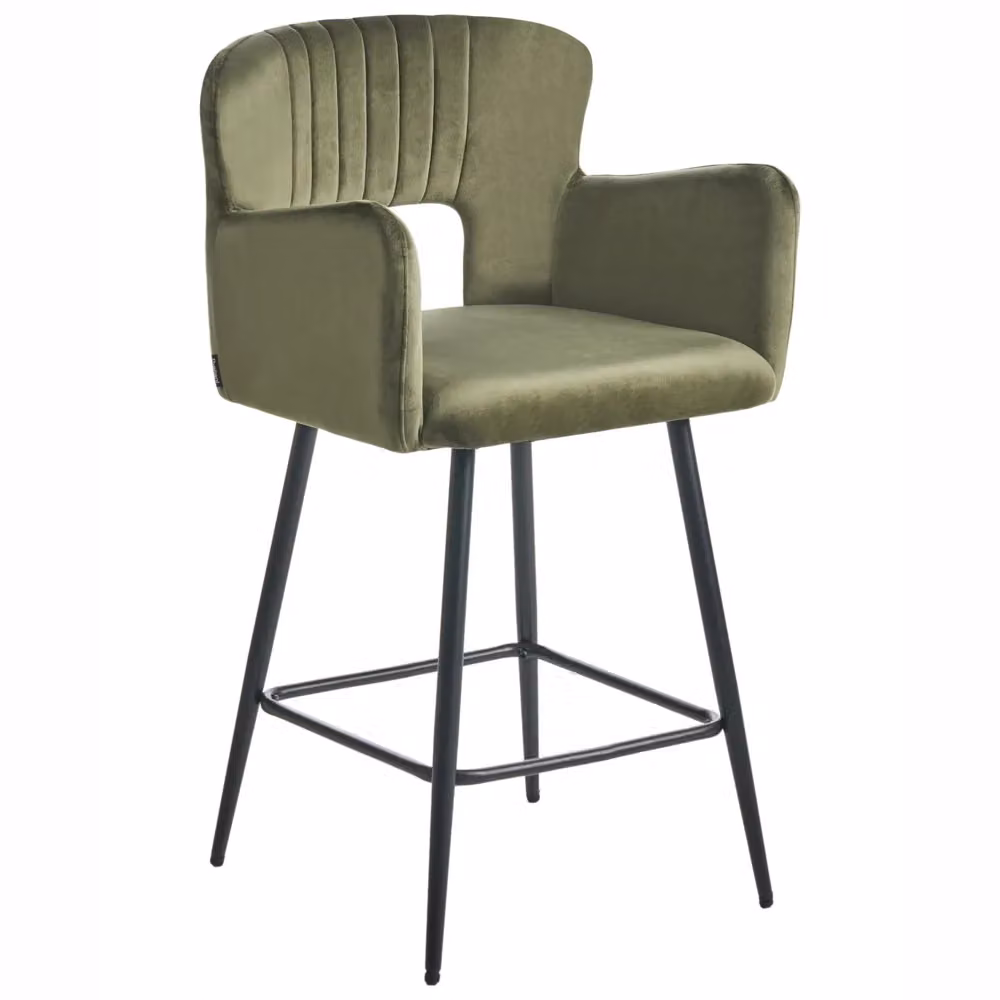 Set di 2 sgabelli da bar BELIANI in velluto verde con braccioli e schienale intagliato e gambe in metallo stile moderno industriale – 2