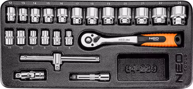 NEO TOOLS Chiavi a bussola 3/8", set di 22 pezzi, inserto