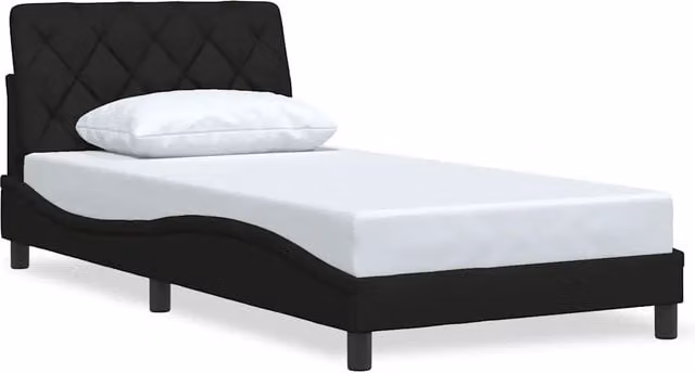 Letto singolo moderno DESIGN IN in tessuto nero con doghe in legno, L/P/H: 100 x 200 x 74,5 cm