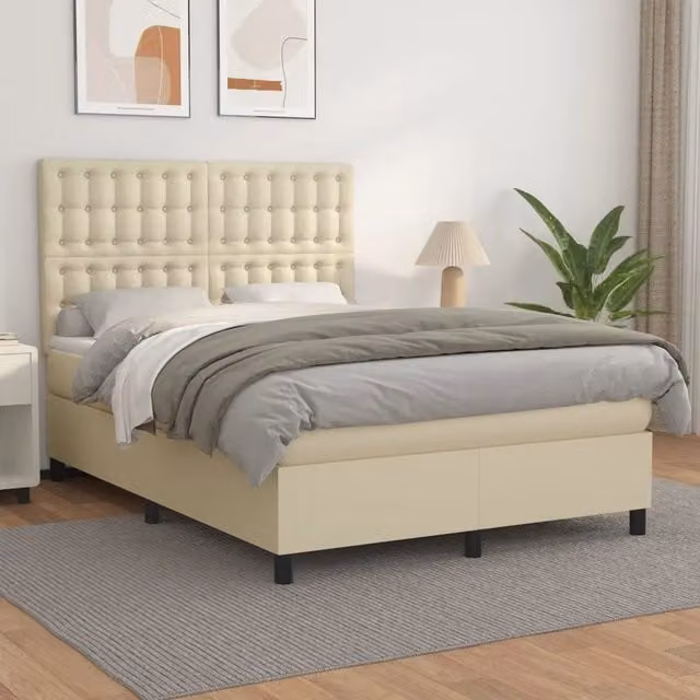 Letto con Giroletto a Molle e Materasso Ibrido vidaXL in Similpelle Beige e Bianco L/P/H: 193 x 144 x 128 cm – 1