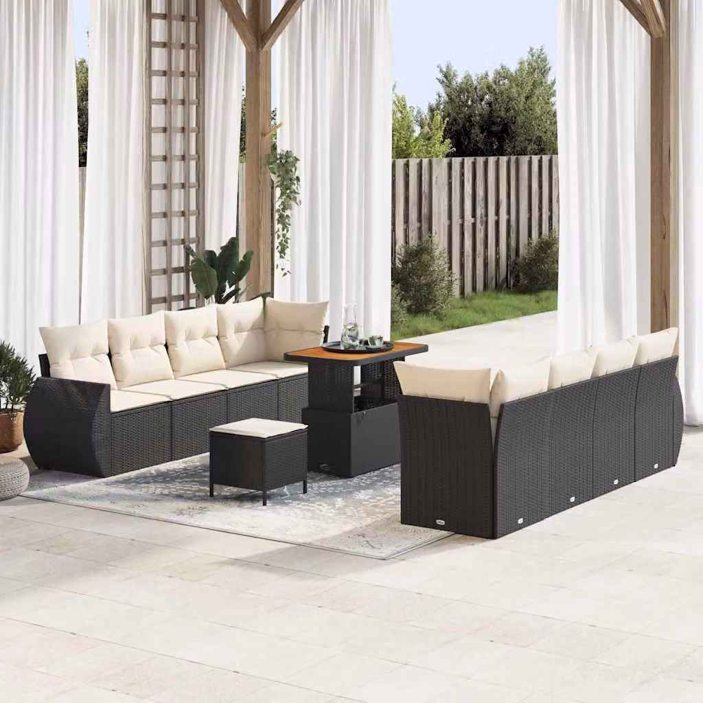Maison Exclusive - Set da giardino composto da 11 pezzi, divano in rattan sintetico nero