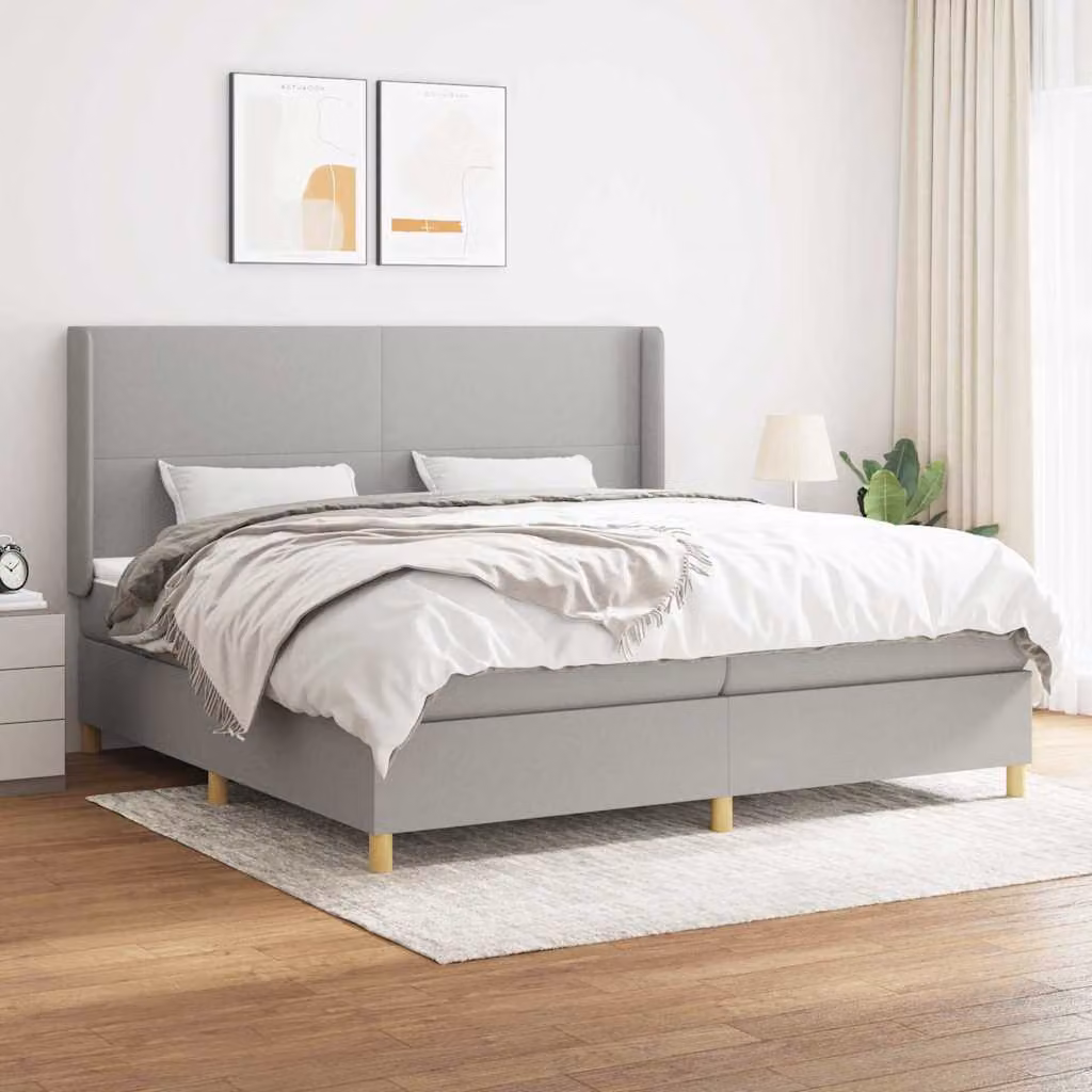 vidaXL Giroletto a Molle con Materasso Ibrido in Tessuto Grigio e Bianco L/P/H: 200 x 200 x 28 cm – 1