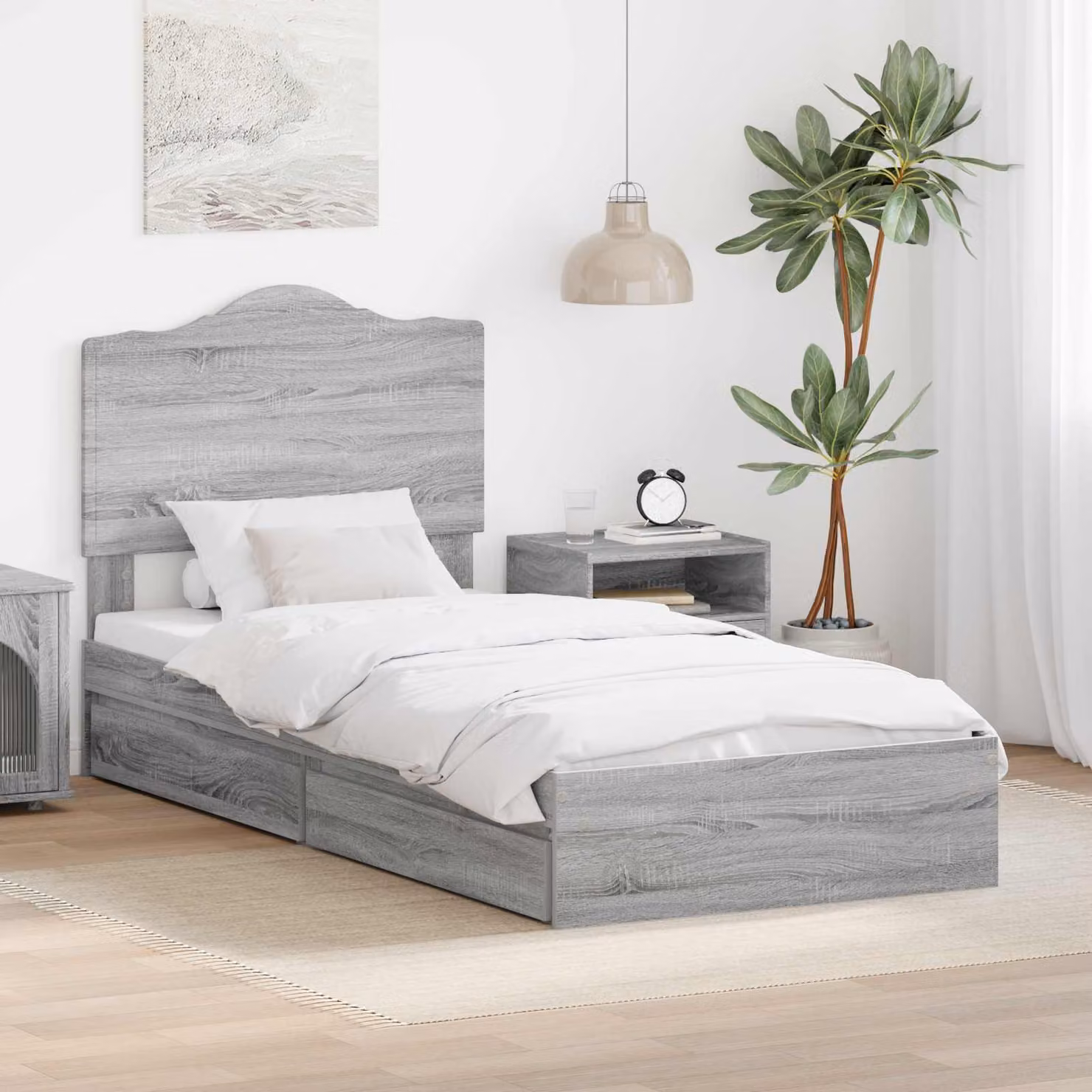 Letto con contenitore e cassetto vidaXL in legno ingegnerizzato Grigio Sonoma L: 70 cm, P: 140 cm