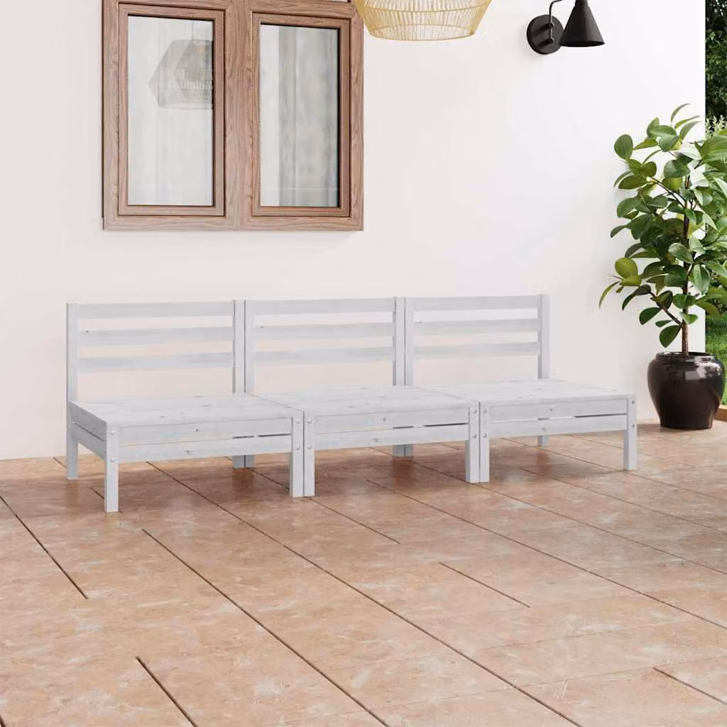 Set di divani da giardino vidaXL in legno di pino massello bianco con sedute in tessuto
