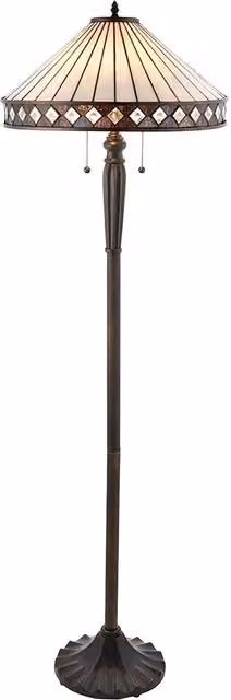 Lampada da terra Tiffany FARGO in vetro multicolore con struttura in metallo nero e marrone, 2xE27, H: 157.5 cm