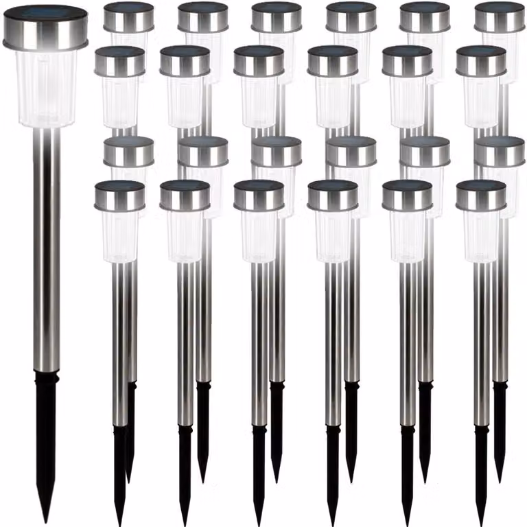 Deuba Set 24 Lampade Solari da Giardino a LED in Acciaio Inox Luce Bianca Calda