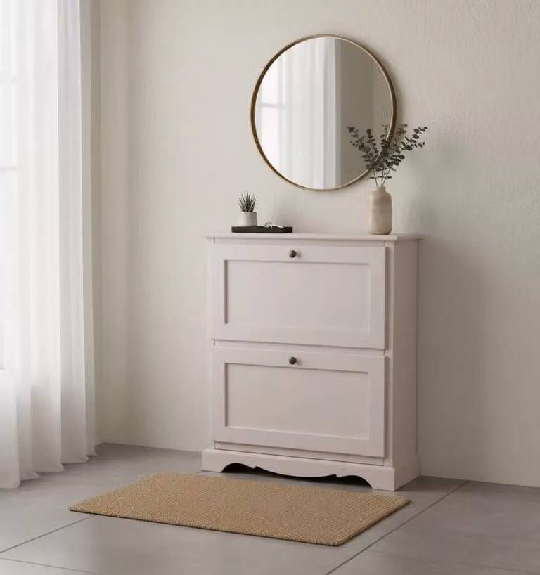 Scarpiera con 2 ante ribalta in legno di pino stile arte povera bianco Mobili 2G L: 79 cm, P: 30 cm, H: 90 cm