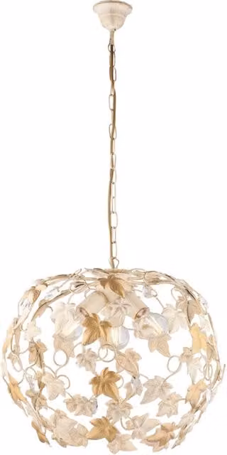 Lampadario Sospeso Belight Shabby Chic Edera con 3 Luci in Ferro Battuto Avorio e Oro con Foglie e Cristalli – 1