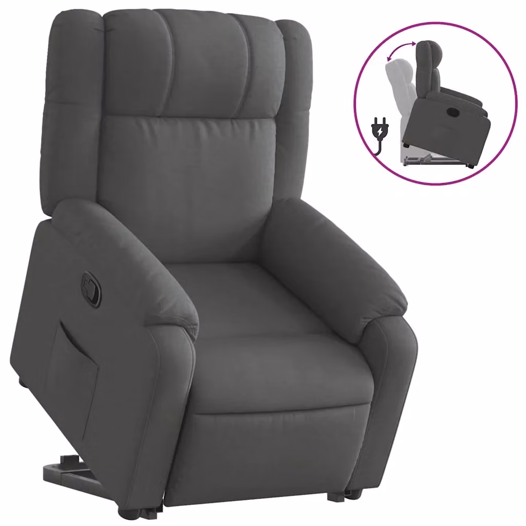 vidaXL Poltrona Alzapersona Reclinabile Grigia con Assistenza Elettrica e Braccioli – 2