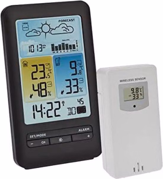 Stazione meteorologica con sensore esterno wireless - Stazione meteorologica con sensore esterno - Colore: nero - Alimentazione a batteria
