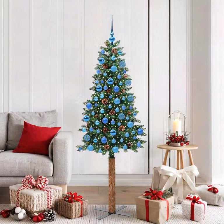 Albero di Natale snodato moderno vidaXL verde con luci LED bianco caldo in PVC, metallo e legno, Altezza: 180 cm