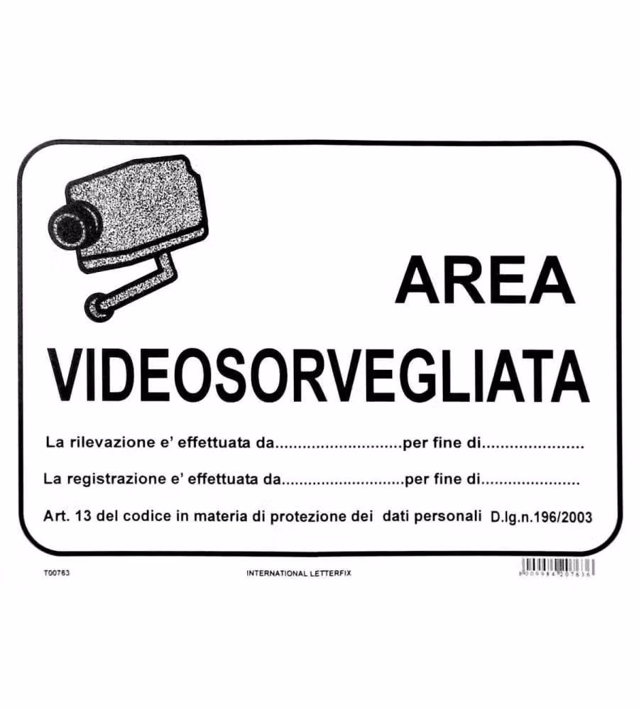 Cartello Area Videosorvegliata 25x45 cm in Polipropilene