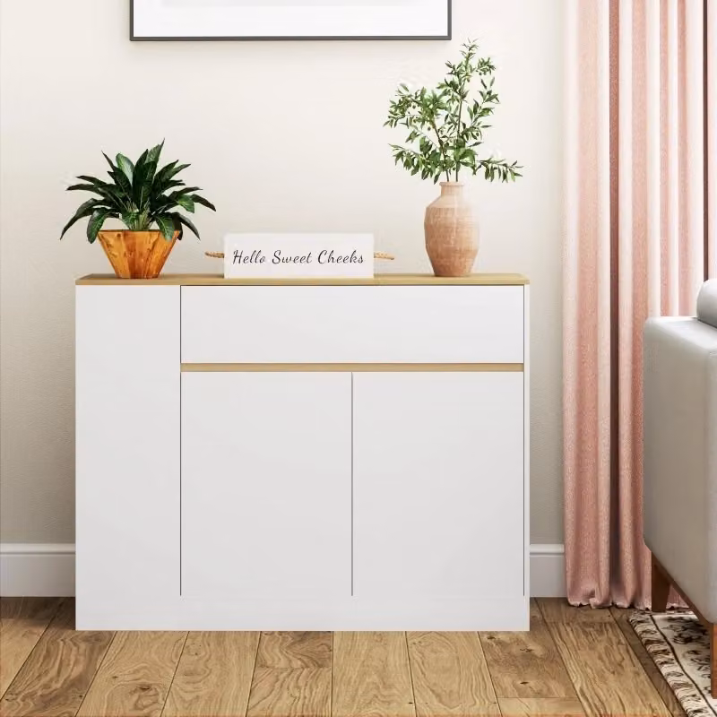 Credenza Chicfurn moderna con 2 ante, 1 cassetto e 3 ripiani regolabili per cucina, sala da pranzo o soggiorno, colore bianco, L 105 cm x P 30 cm x H 81.5 cm – 2