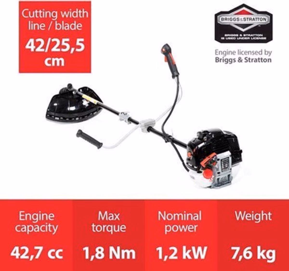 Motosega a benzina e decespugliatore - motore a due tempi da 42,7 cm³ - potenza di 1,2 kW - include l'imbracatura