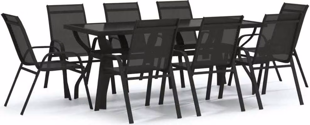 Set Mobili da Pranzo per Giardino 9 pz Nero