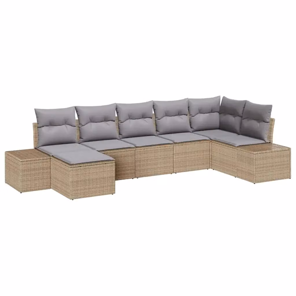 Set Divano da Giardino a L vidaXL in Polyrattan Beige con 7 Pezzi e Cuscini – 2