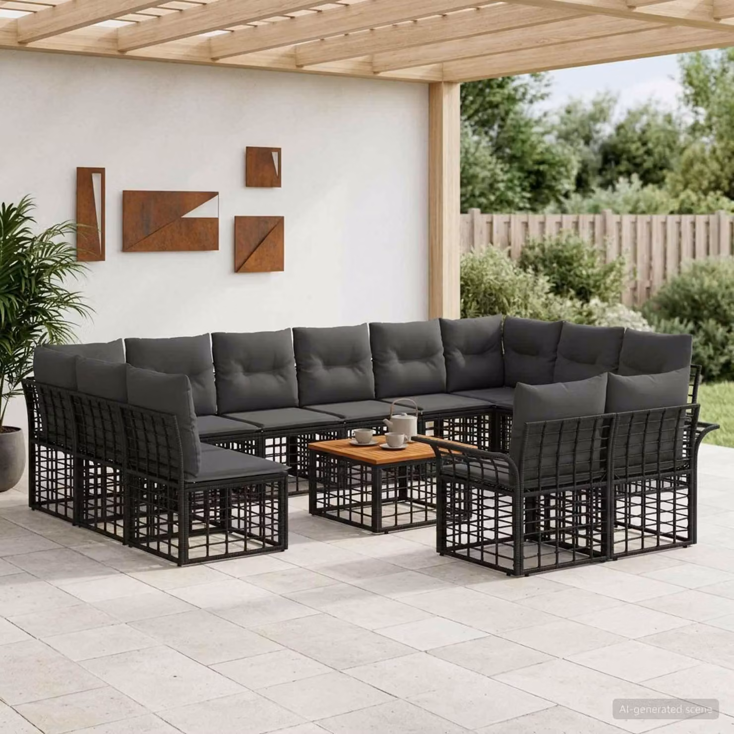 Maison Exclusive - Set da esterno per divano, 13 pezzi, colore nero e grigio scuro, realizzato in poliestere