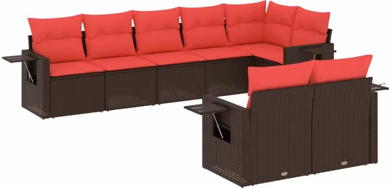 Set Divani da Giardino 8 pz con Cuscini Marrone in Polyrattan