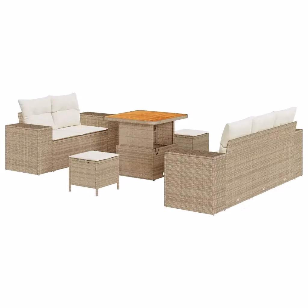 Set Divano da Giardino vidaXL in Polyrattan Beige con Cuscini e Tavolino da 8 Pezzi – 2