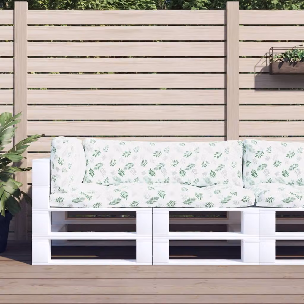 Set di 3 cuscini per pallet vidaXL con motivo a foglie, tessuto Oxford impermeabile e traspirante, colori verde e bianco