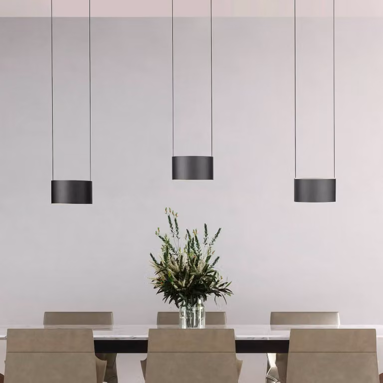 PURE Lampada LED a sospensione Clipse, grigia, lunghezza 110 cm, CCT, 6 luci dimmerabile, Alluminio / Grigio / Zincato, Soggiorno / Sala da pranzo, Metallo, Moderno