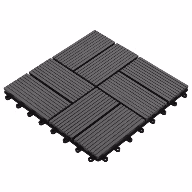 Set di 11 piastrelle per decking vidaXL in WPC grigio, 30 x 30 cm