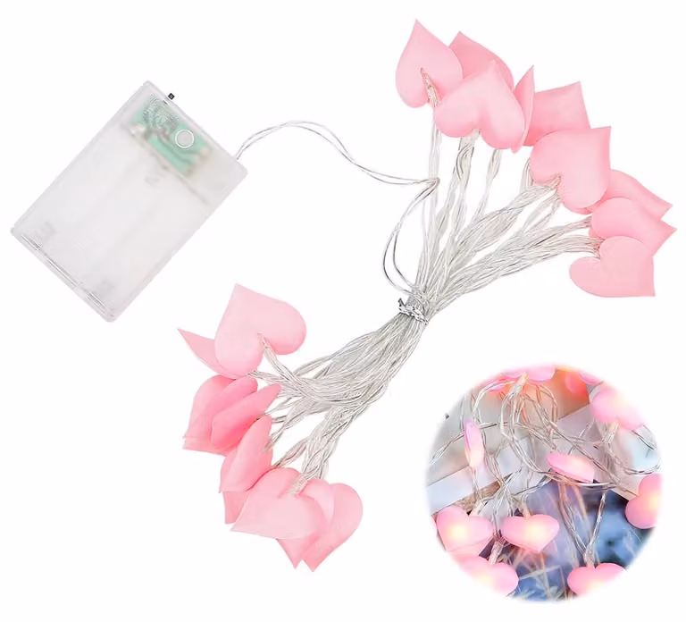 Catena luminosa a LED a forma di cuore, rosa, alimentata a batteria, per decorazioni