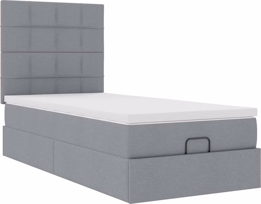 Pouf Letto con Materasso Grigio Chiaro 90x200 cm in Tessuto