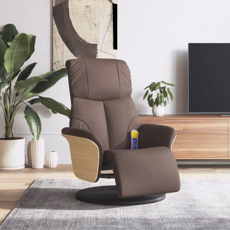 vidaXL Poltrona Reclinabile Relax in Similpelle Marrone con Poggiapiedi e Rotazione 360 Gradi