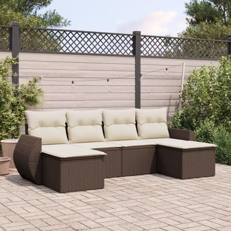 vidaXL Set Divano da Giardino a L composto da 6 pezzi in Polyrattan Marrone con Cuscini Imbottiti e Rivestimenti Rimovibili