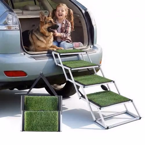 Scaletta Pieghevole VEVOR per Cani e Animali Domestici a 4 Gradini, Superficie Antiscivolo, Colore Verde