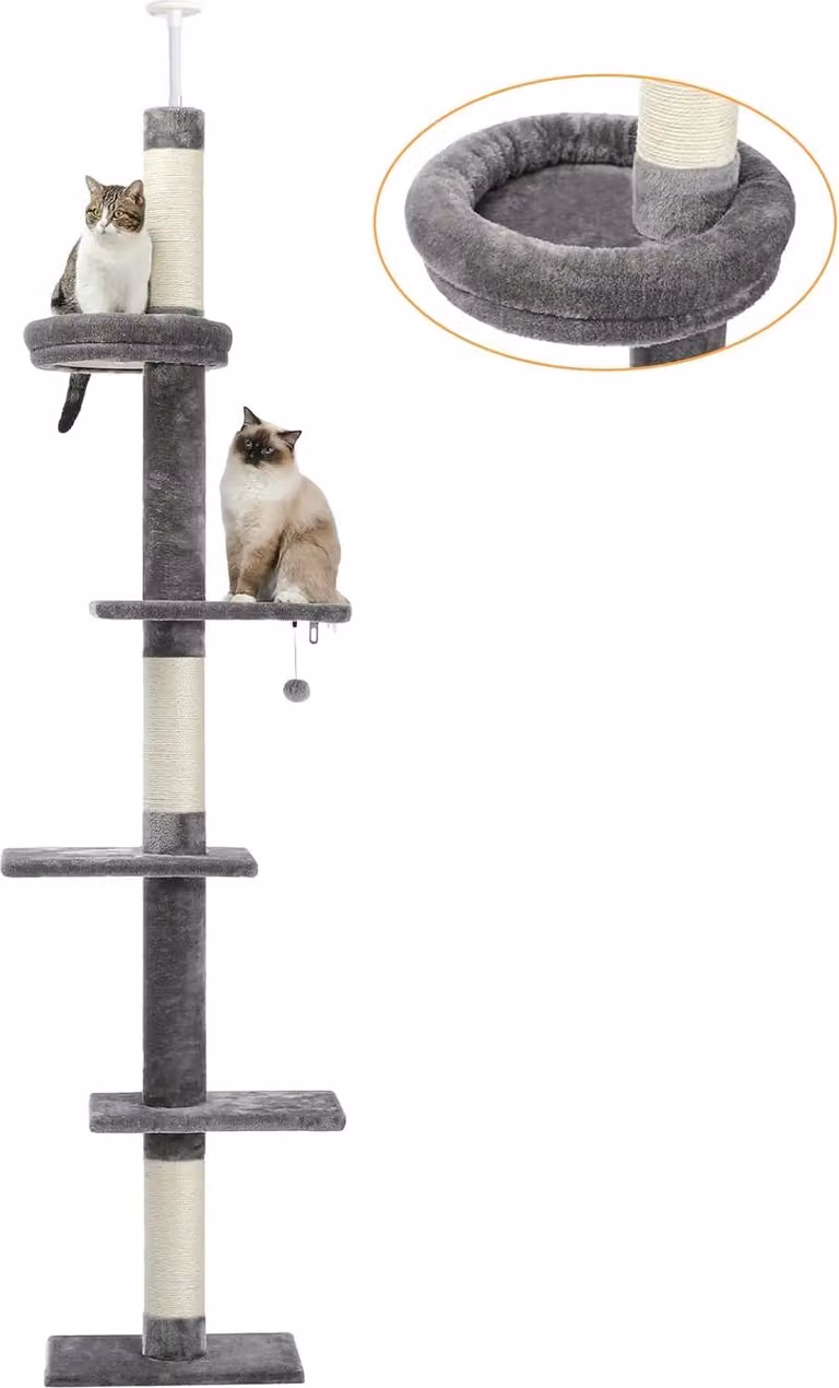 albero per gatti a 5 strati regolabile in altezza dal pavimento al soffitto - grigio