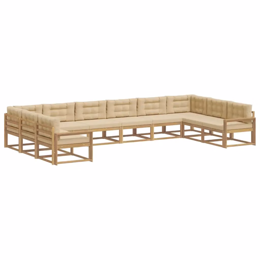 Set di divani da esterno a forma di U vidaXL in legno di acacia con cuscini Bianco e Beige – 2