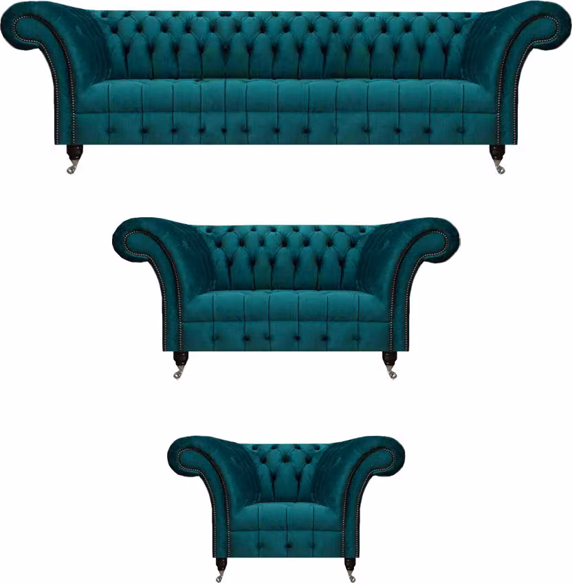 Grün Chesterfield Sofa Komplett Modern Design Möbel Couchgarnitur Wohnzimmer