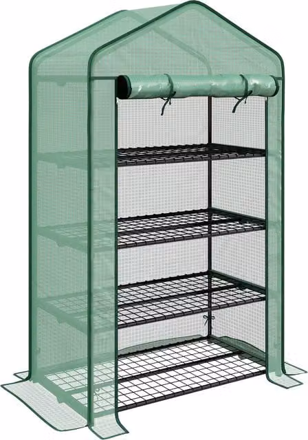 Serra da giardino per balcone Outsunny con 4 ripiani, struttura in acciaio zincato e telo in PE ad alta densità, verde, L 90 cm x P 49 cm x H 160 cm – 1
