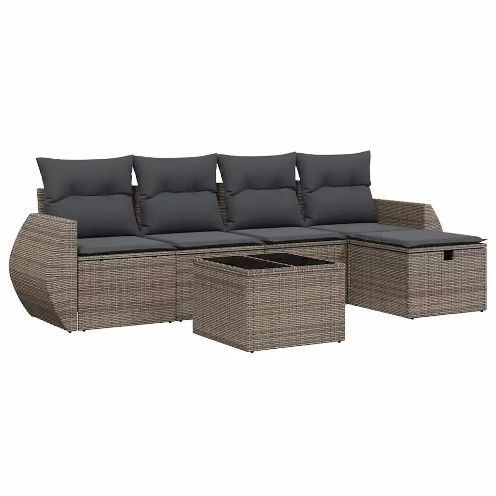 vidaXL Set Divano da Giardino a L 6 pz con Cuscini Grigio in Polyrattan e Struttura in Acciaio Verniciato a Polvere – 2