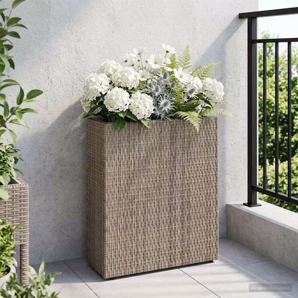 Vasetto alto vidaXL in plastica, disponibile nei colori grigio o beige, L: 55 cm, P: 22 cm, H: 70 cm