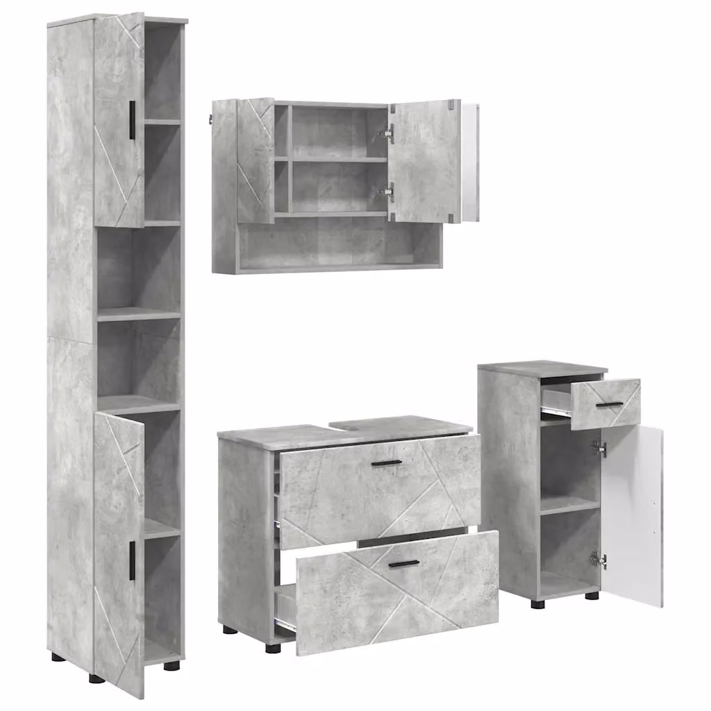Set di mobili per il bagno vidaXL 4 pezzi in legno e metallo grigio e nero, L/P/H: 35 x 30 x 192 cm – 2