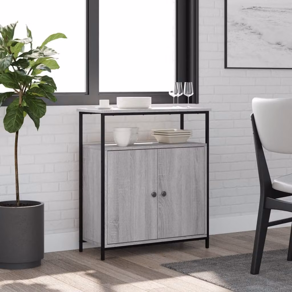 Credenza vidaXL in legno multistrato e MDF, colore Grigio, L 70 cm x P 30 cm x H 80 cm