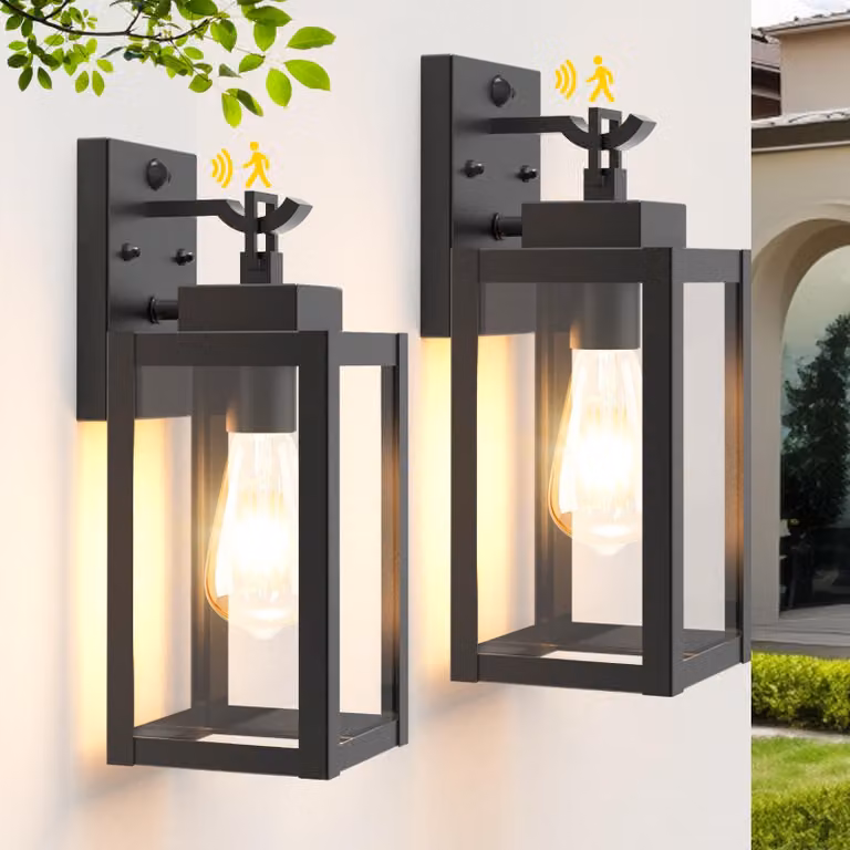 Set di 2 luci da esterno con sensore di movimento, attacco E27, colore antracite, grado di protezione IP44