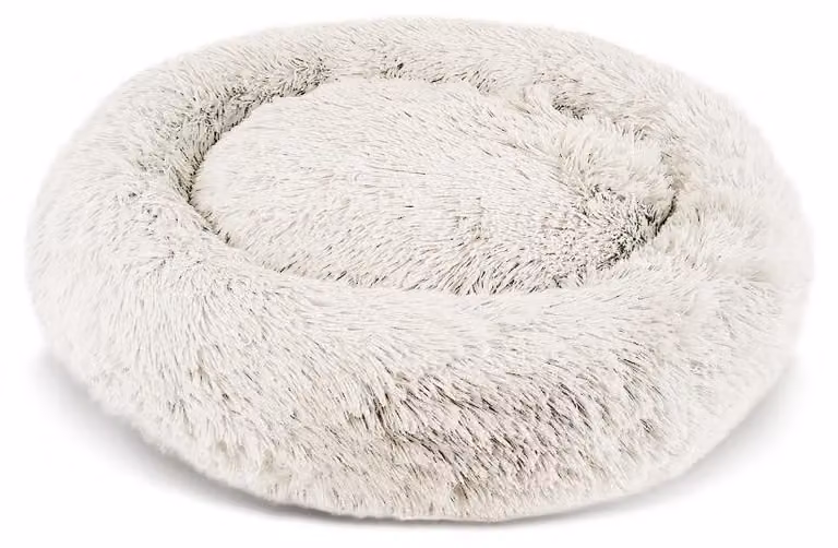 Cuccia per cani, 51 cm, in peluche, antiscivolo, lavabile in lavatrice, con fodera removibile, color crema, adatta ai cani